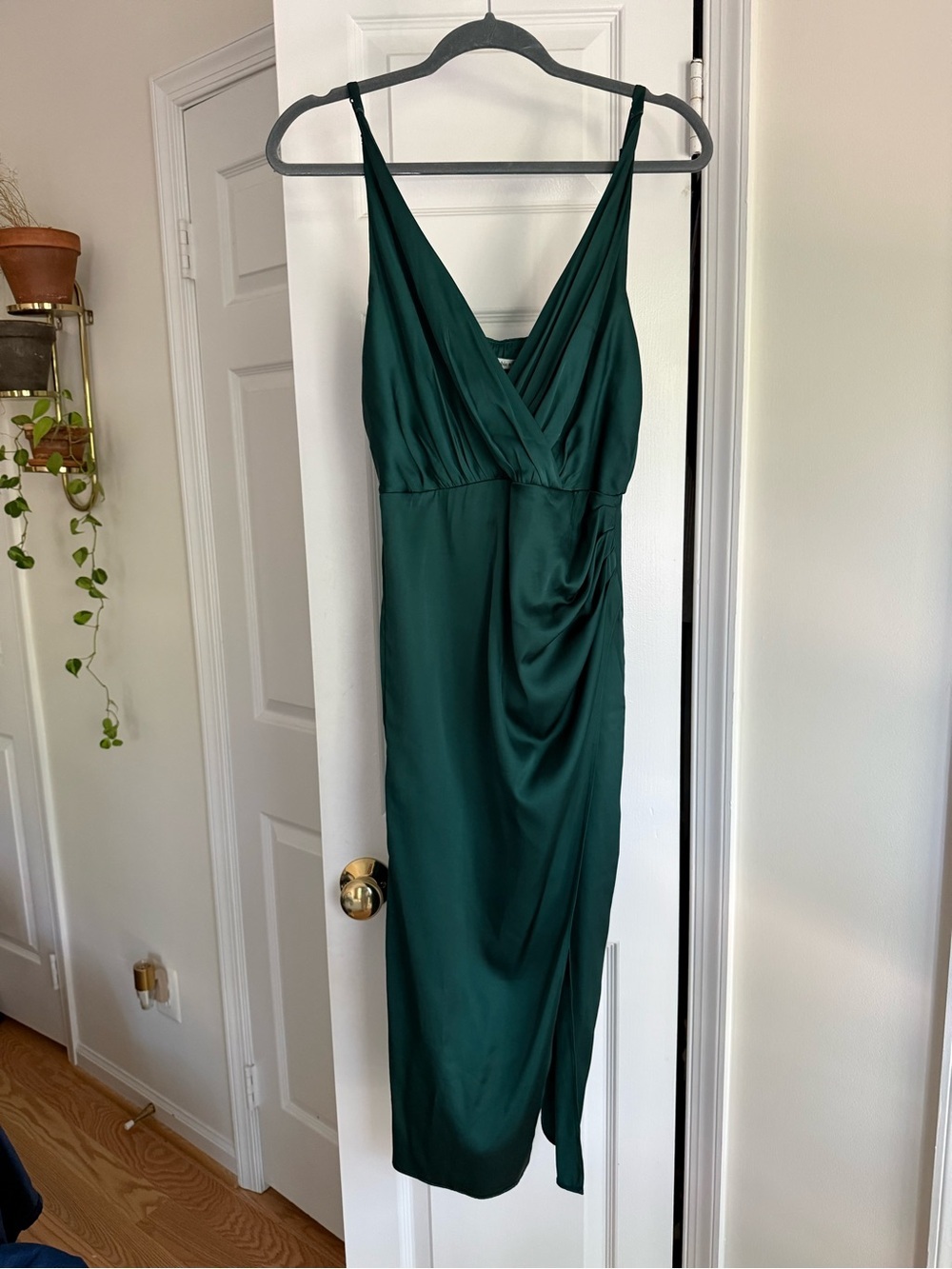 NWT Abercrombie & Fitch Satin Draped Wrap Midi Dress Emerald Green Small Petite - Picture 5 of 10